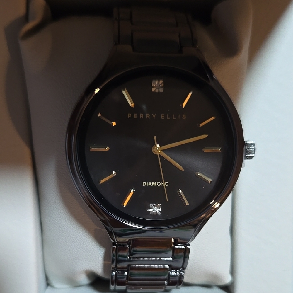 Perry Ellis Black and Gold Tone Watch